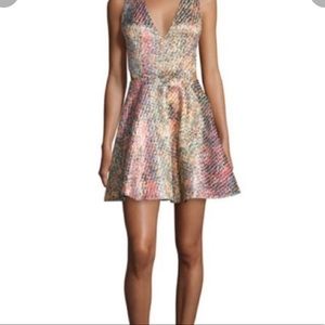Alice + Olivia Varita Print Fit and Flare Size 0 Metallic Cutout Dress Pockets